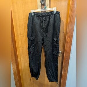 Women's Black Cargo Pants with Drawstring Hem